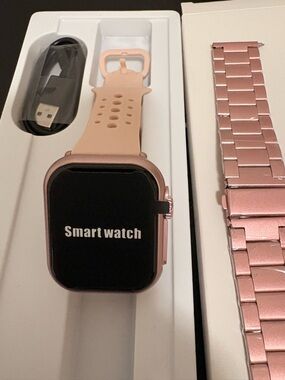Rose Gold Smart Watch with Pink Silicone + Metal Band